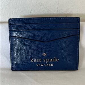 Kate Spade Blue Leather Card Case with Gold Logo